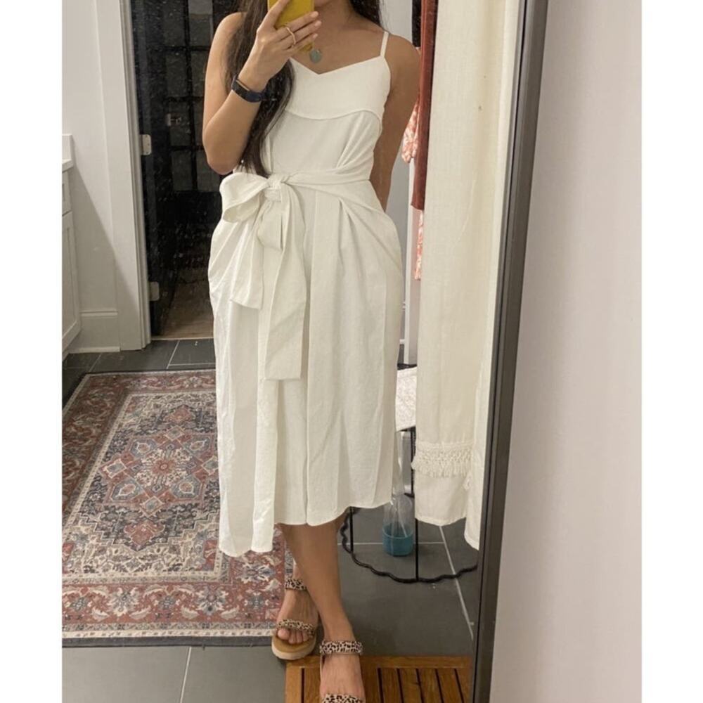 COLOVOS Women's White Tank Top Tie Front Sleeveless Pocket Midi Dress Size 2